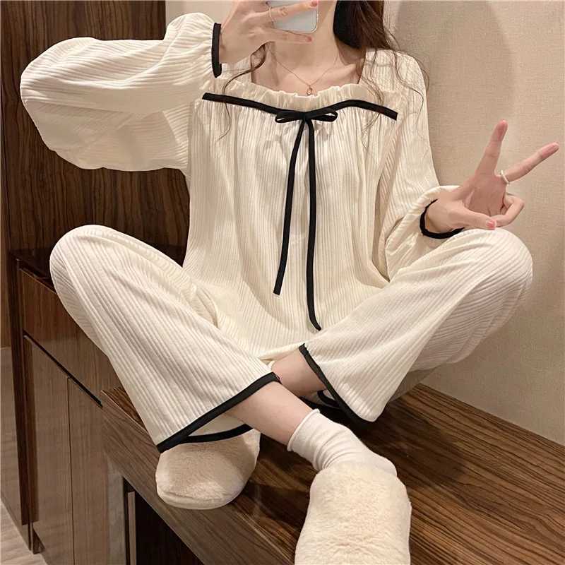Womens Spring and Autumn Pajamas Set Womens LongSleeved Long Trousers Pajamas Homewear Sweet Leisure Homewear Loose Set Z250925
