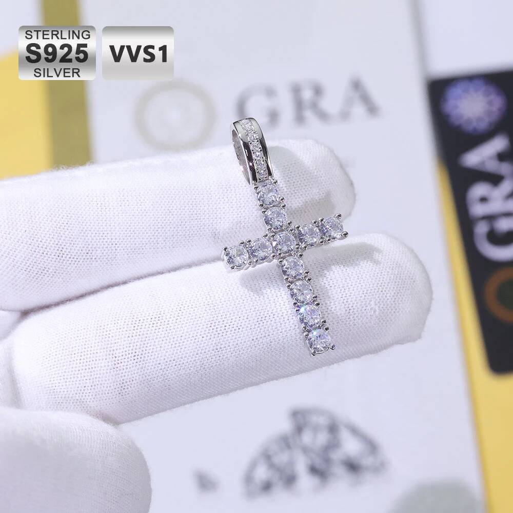 Fine Jewelry Moissanite Cross Pendant 925 Sterling Silver Hip Hop Shiny VVS Diamond Charm Necklace For Men No Fade
