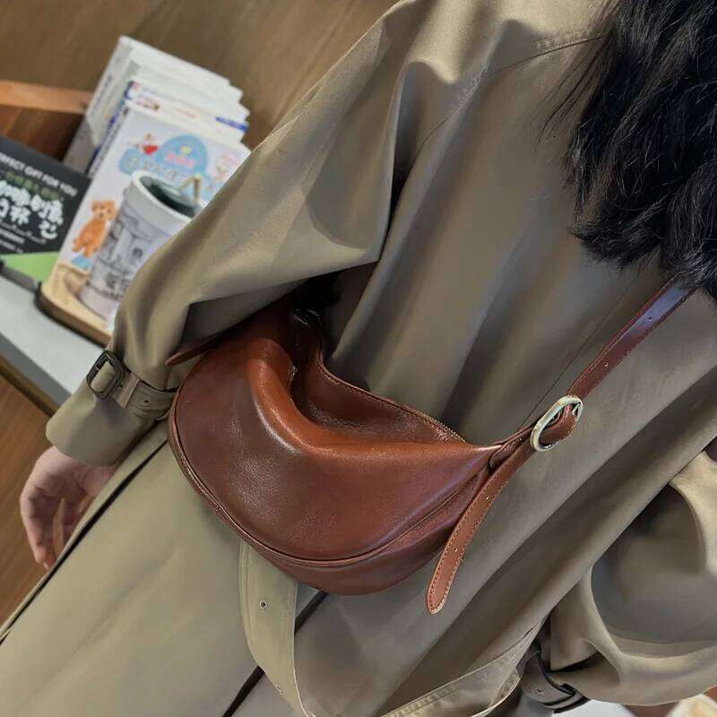 Leather Armpit Dumpling Vintage Commuter Cowhide Shoulder Crossbody Bag Women's Saddle Purses And Handbags suotong2509