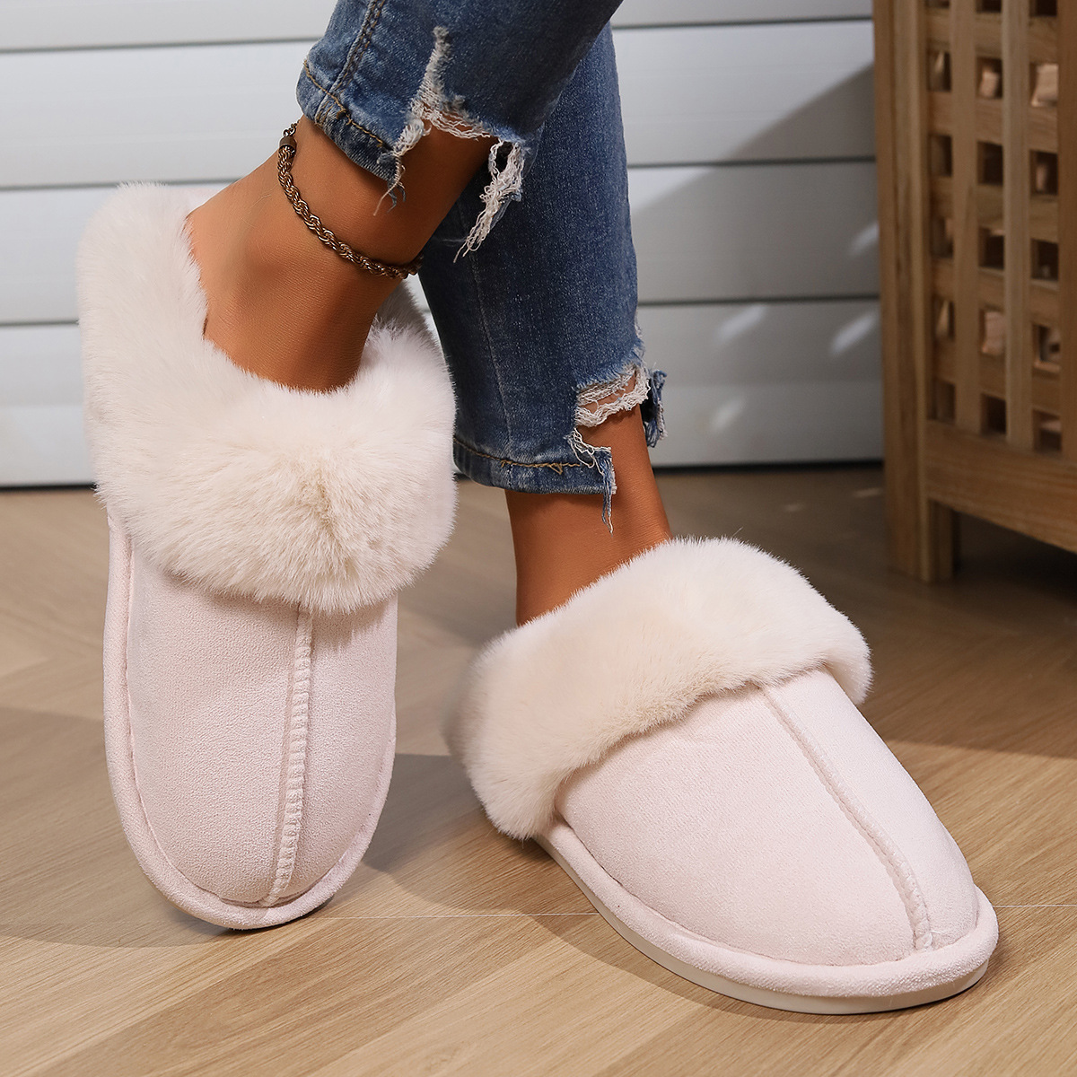 Free shipping designer autumn and winter home bright diamond warm one-shoulder slippers fashionable trendy cotton slippers