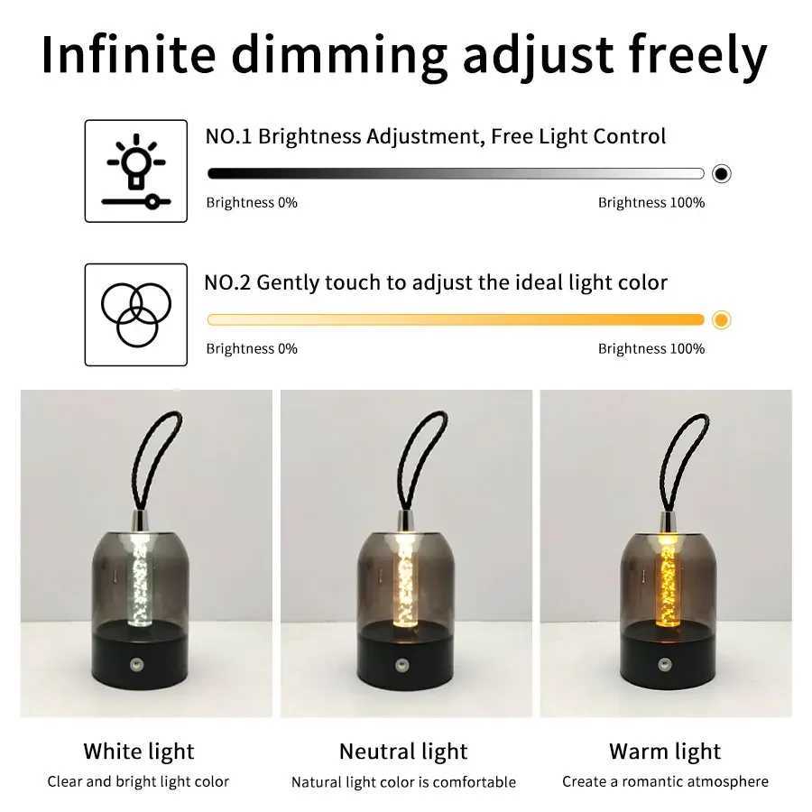 Rechargeable tricolour dimmable touch control desk lamp night light dual function bedside lamp camping ambient light C250925