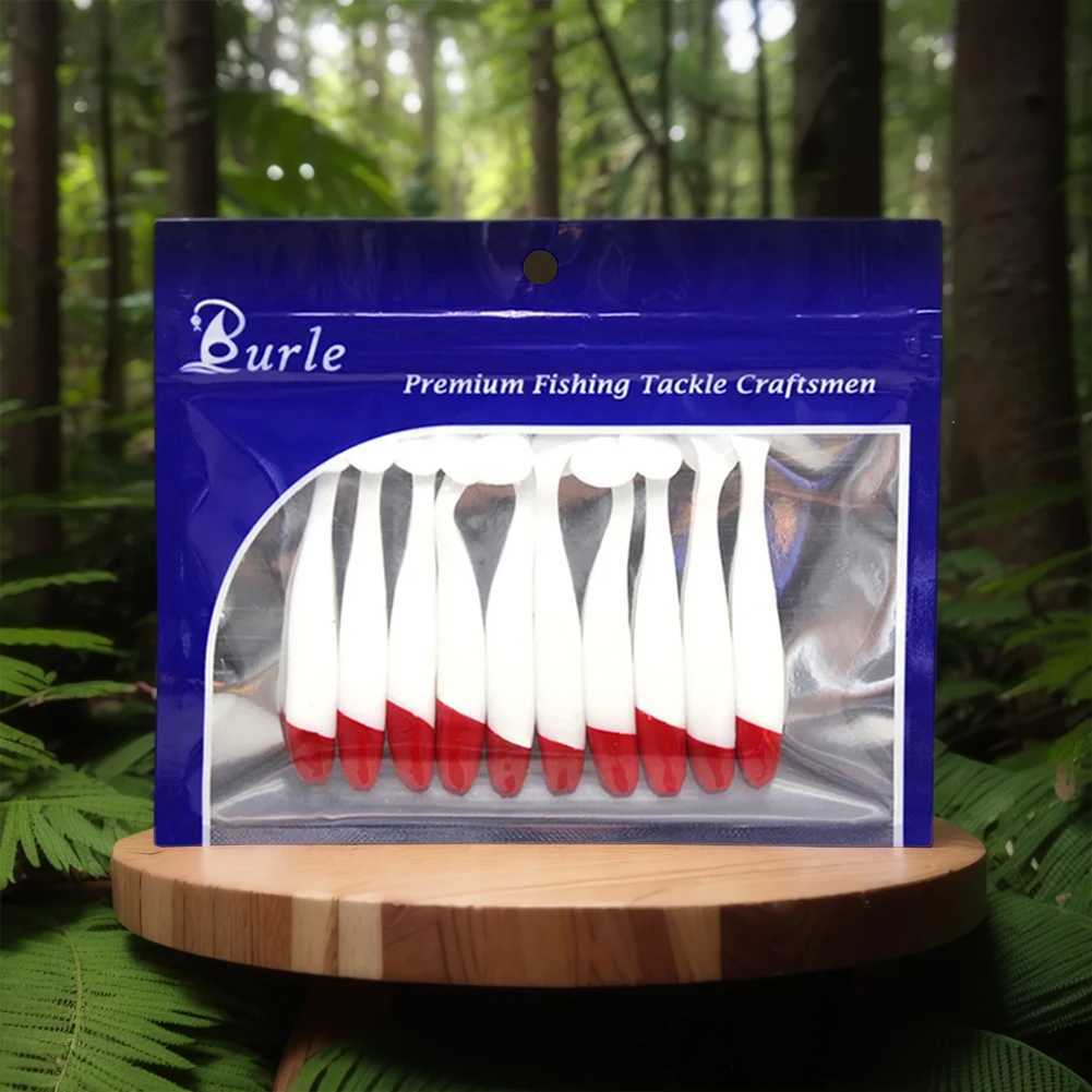 10Pcs Artificial Worm Swimbait 55637cm Red White Body T Tail Bait PVC Soft Fish Wobbrs Fishing Accories W250926