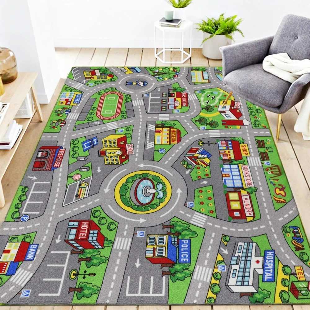 Childrens Traffic Road Playmat Rug Washable Car Map Educational Learning Nursery Carpet for Playroom Bedroom Decor Alfombra C250926