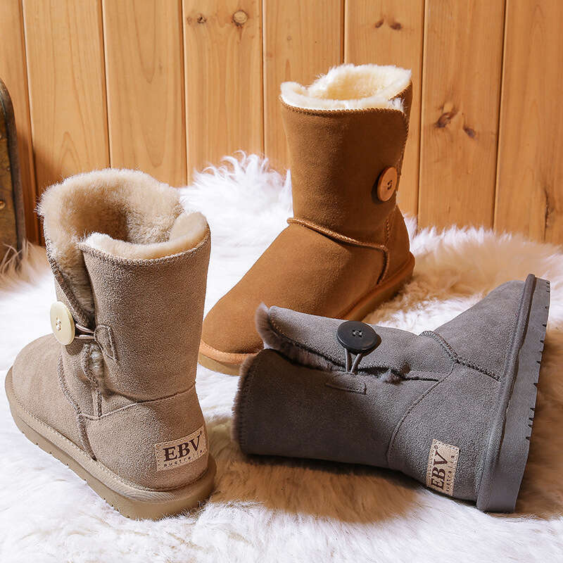 Women's Mid-Calf Snow Boots Fashionable Cotton Shoes Warm Thickened Student Versatile Korean Style Cowhide Fleece Anti-Slip 2023 Winter
