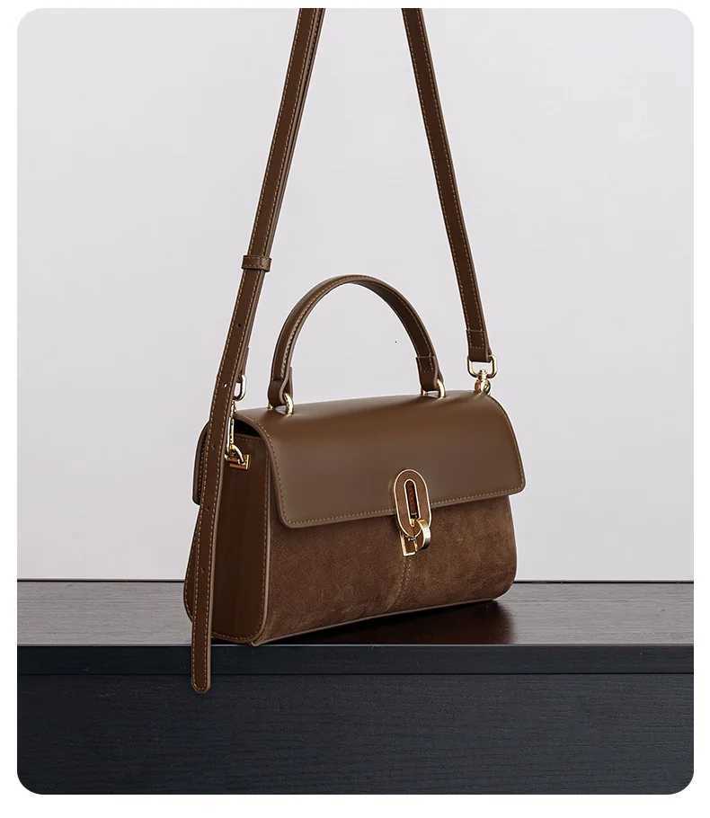 Suede spliced cowhide womens handbag 2025 autumn and winter new niche design simple highquality oneshoulder crossbody bag Z250926