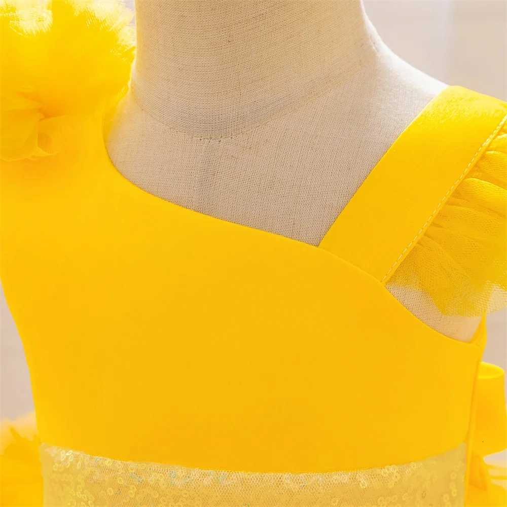 Baby Girls Trailing Birthday Party Dress Kids Yellow Lace Fluffy Costumes Toddler Summer Holiday Dresses Infant Fashion Vestido Z250926