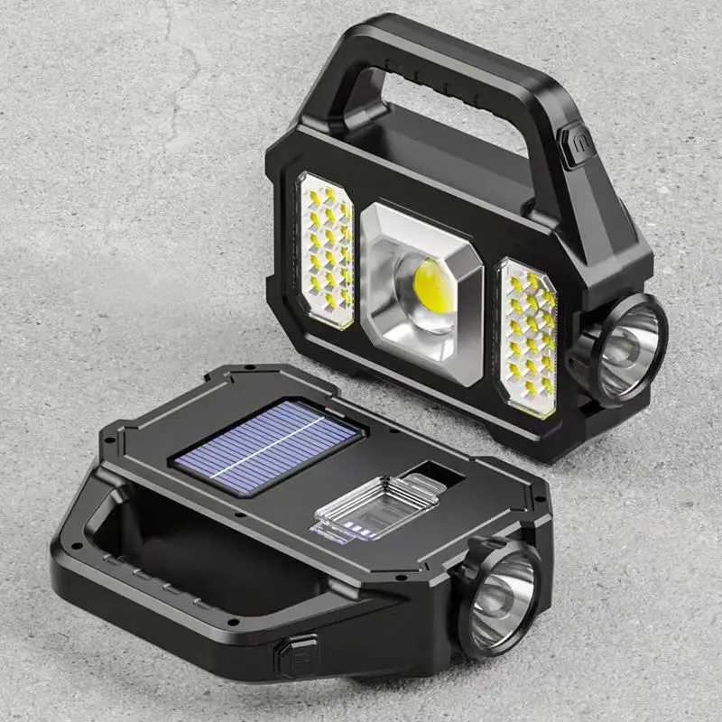 High Power Led Flashlights Rechargeable Camping Work Light Multi Functional Portable Light Solar Charging 6 Lighting Modes C250925