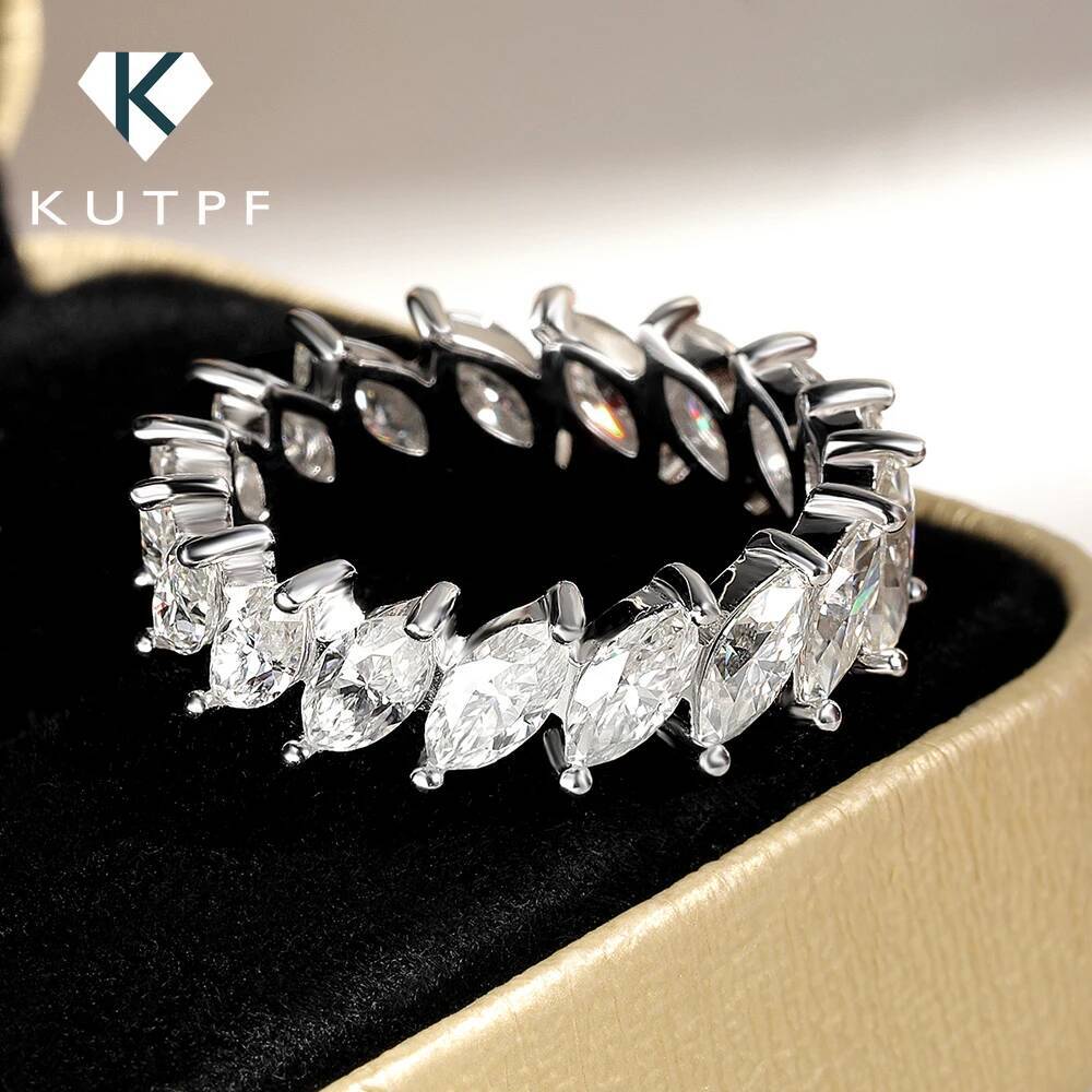 Marquise Cut Moissanite Eternity Ring Band with Certificate S925 Silver Hiphop Diamond Rings for Women men Wedding Fine Jewelry