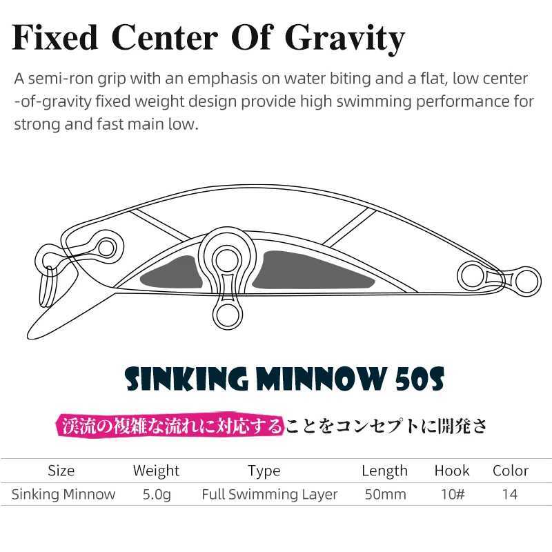 TSURINOYA DW63 50mm5g Sinking Minnow Jerkbait Lure Fishing Artificial Plastic Wobbrs Hard Bait Pesca Isca For Bass Trout Pike W250926