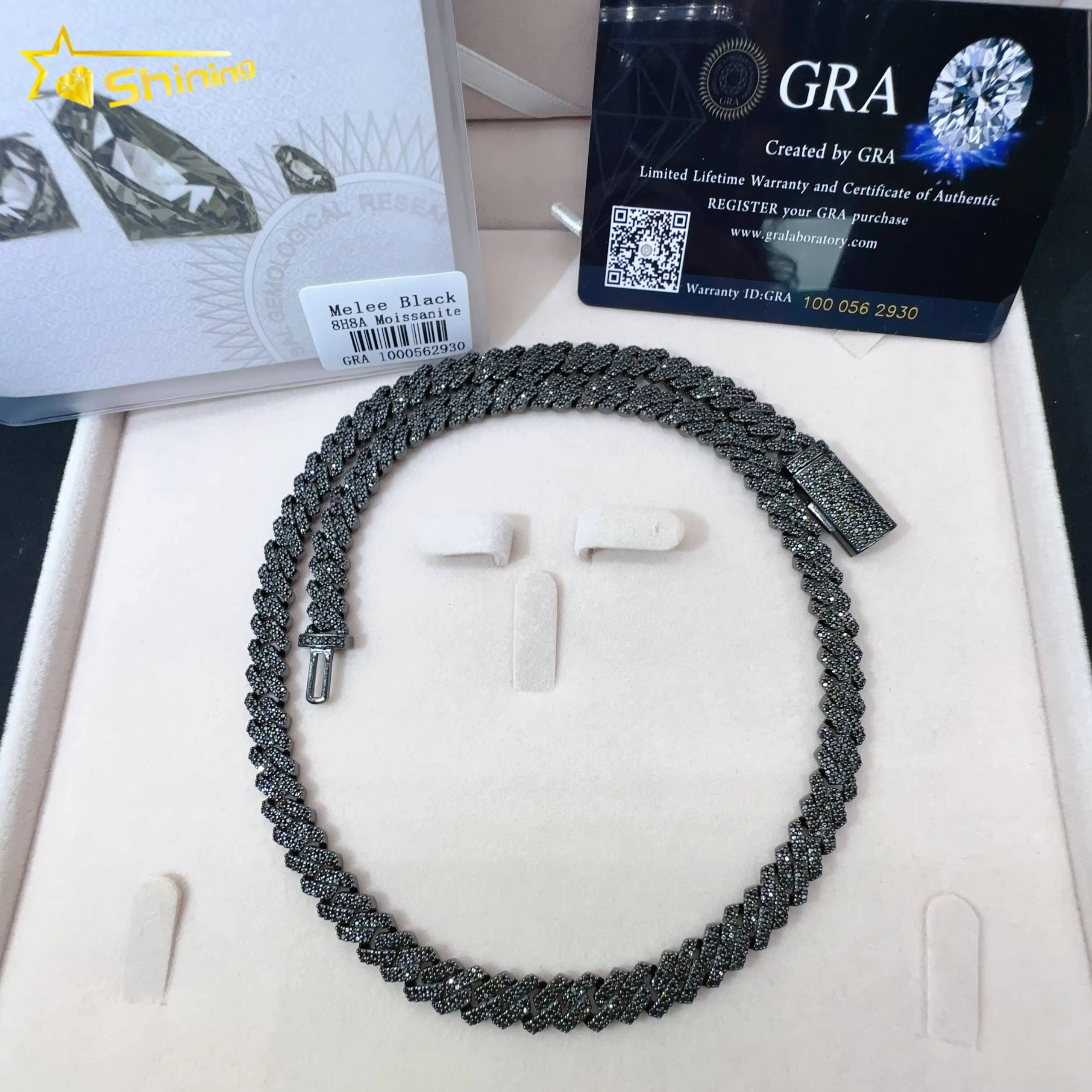 Factory Price 925 Sterling Silver Black Moissanite Custom Diamond Iced Out Miami Cuban Link Chain Necklace