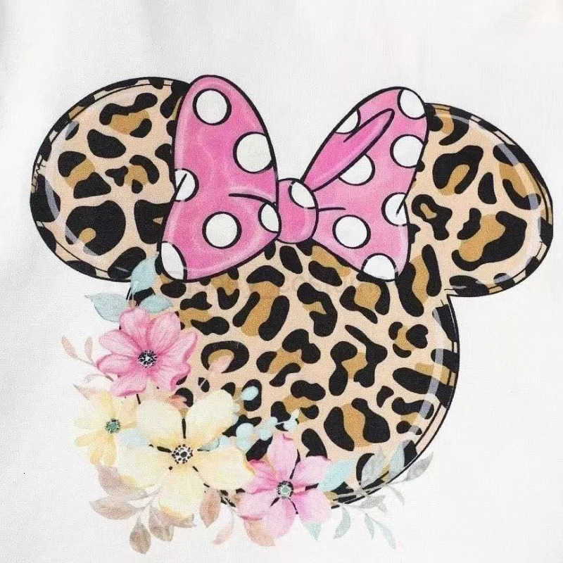 Disney Autumn Baby Girl Clothes Set Children Girl Minnie Printing Top and Leopard Print Pants Bottom 2 Pcs Suit Cotton Tracksuit H250926