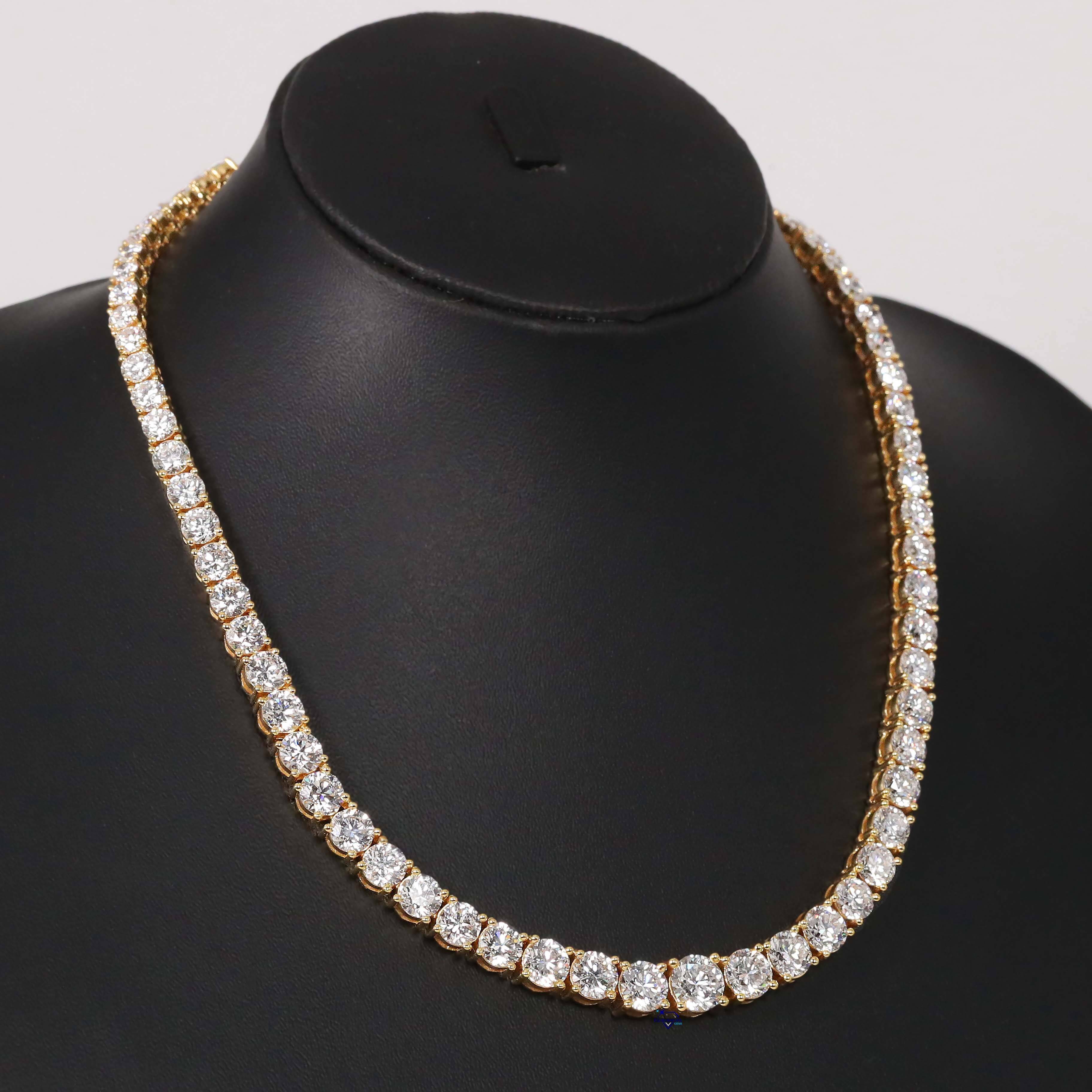 14kt Yellow Gold Tennis Necklace for Women VVS Clarity Diamond with Moissanite for Wedding Engagement or Gift