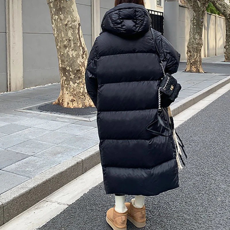 ITOOLIN Women Mock Neck PU Down Coat Zipper Thicken Long Coat Oversize Loose Hooded Down Coat Women Casual Parkas Fall Winter 250917