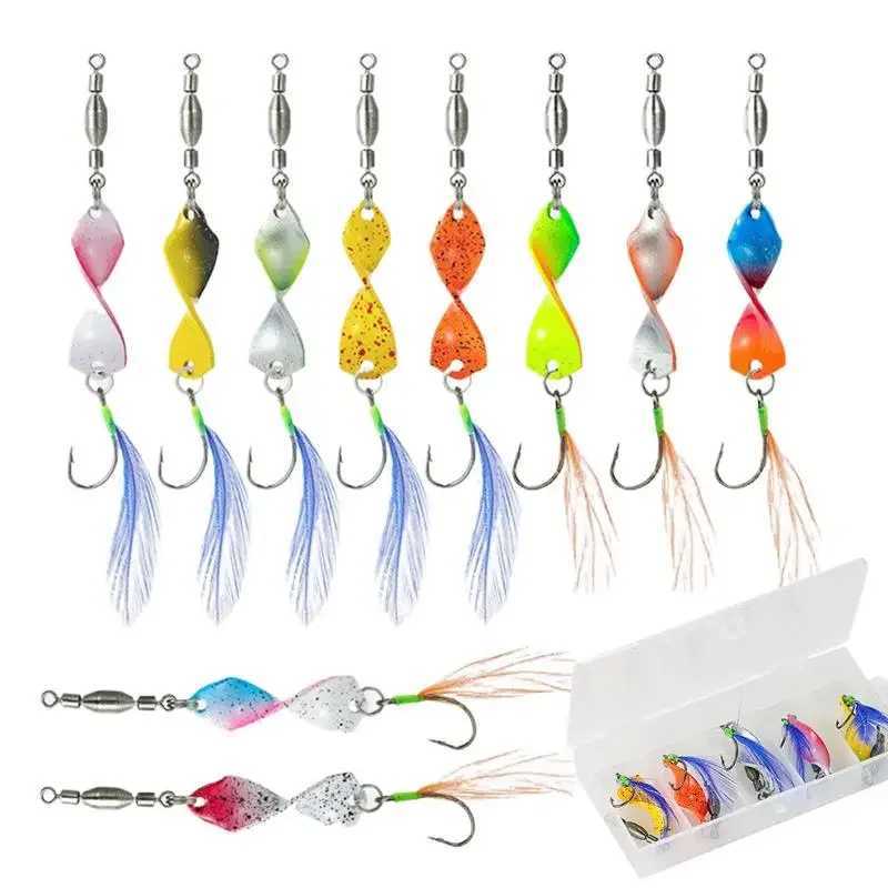 10pcsset Spiral Jig Artificial Bait For Fishing Spoon With Hook And Feather Spinner Hard Baits For Trout Bass W250926