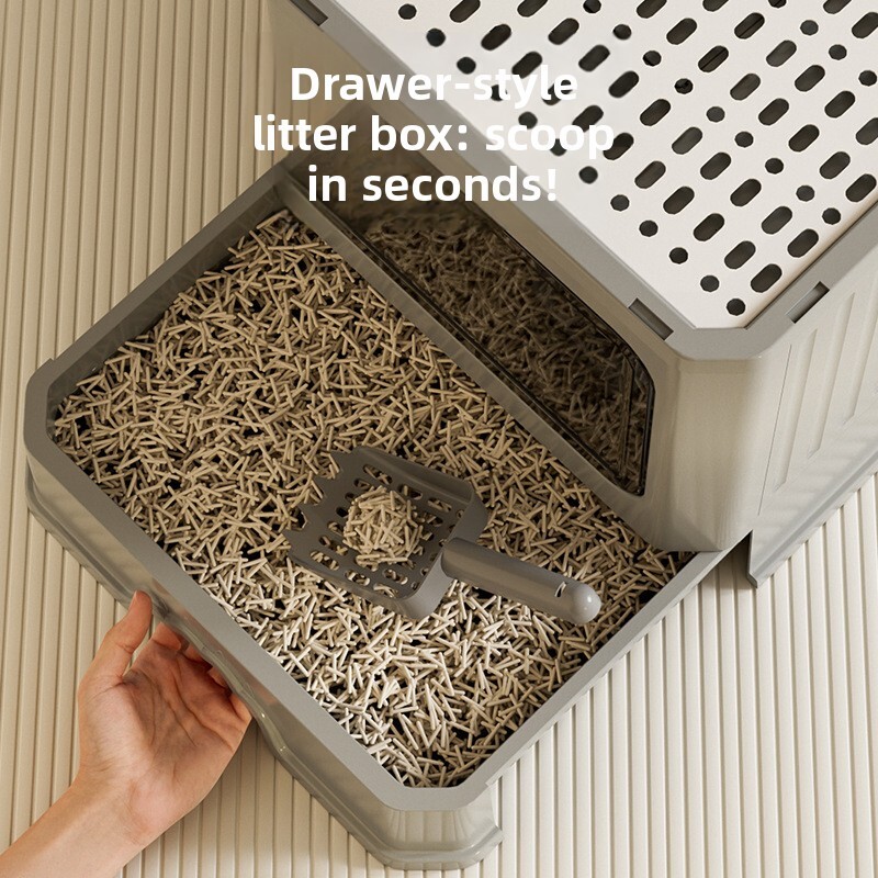 Fully Enclosed Extra Large Drawer Type Top Entry Anti-Odor Anti-Splash Litter Box Cat Toilet for Cats