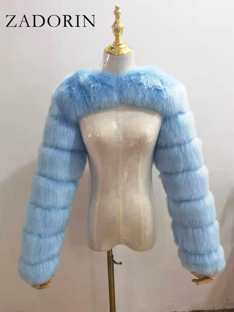 ZADORIN Autumn Winter Cropped Faux Fox Fur Coat Women Raccoon Long Sleeve Warm Fur Jackets Female Outerwear Pink Red 250922