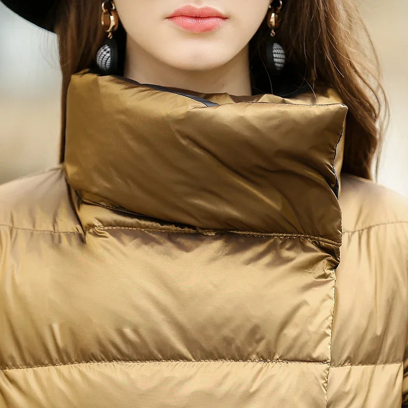 Winter Down Jacket Women Parkas Coats Turtleneck Long Casual Light Warm Duck Down Double Sided Wear Waterproof Outerwear 250917