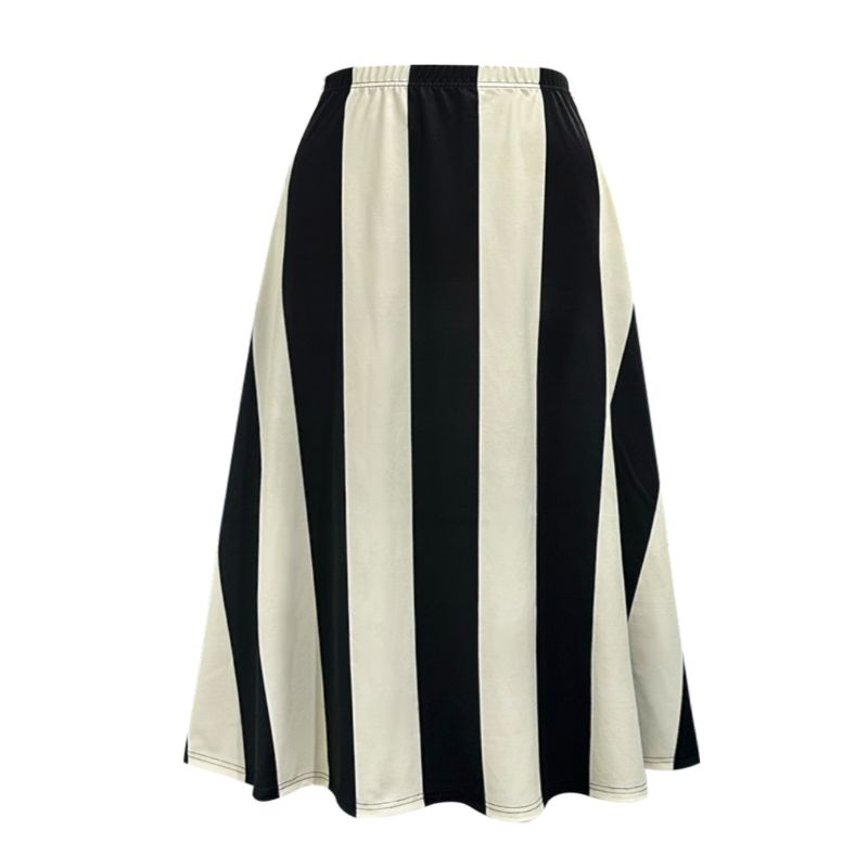 Women's Autumn & Winter New Elegant Fashion Striped Printed Plus Size Midi Skirt Casual Commute Versatile Skirt-YL25418