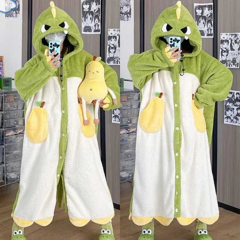 Cartoon Animal Fox Pajamas Womens Winter Coral Fleece Thickened OnePiece Plush Cute Long Hooded plus Size Robe Home wear Z250925