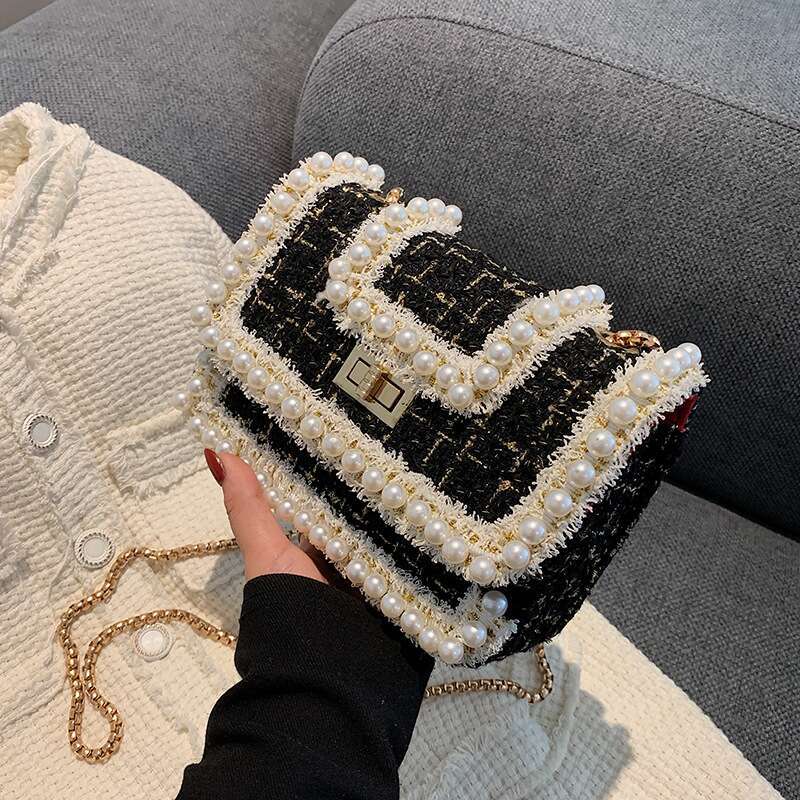 Autumn and Winter Tweed New Women's Chain Fashion Crossbody Shoulder Small Square Bag
