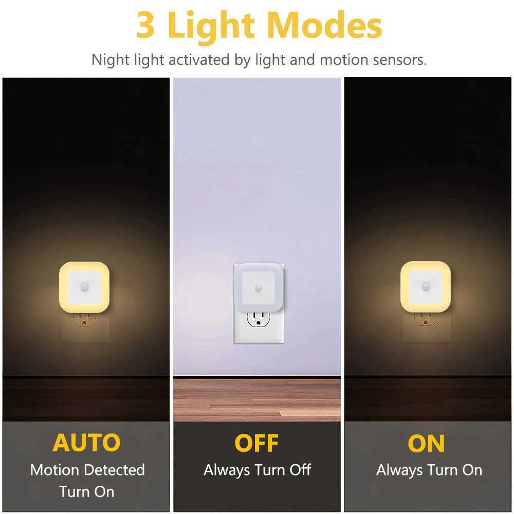 Wireless LED Night light with Motion Sensor EU UK Plugin Auto Dusk to Dawn Sensor Energy Efficient Lamp For Kids Children Home C250925