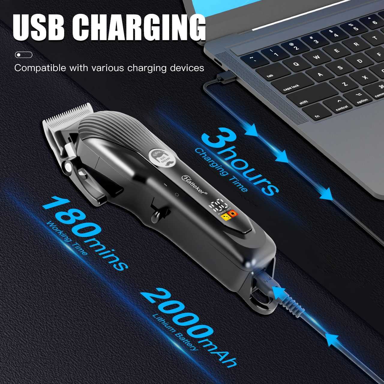 Hatteker Electric Hair Trimmer Professional Adjustable Four Levels Razor Head Intelligent Digital Display Salon Haircut Machine R250926