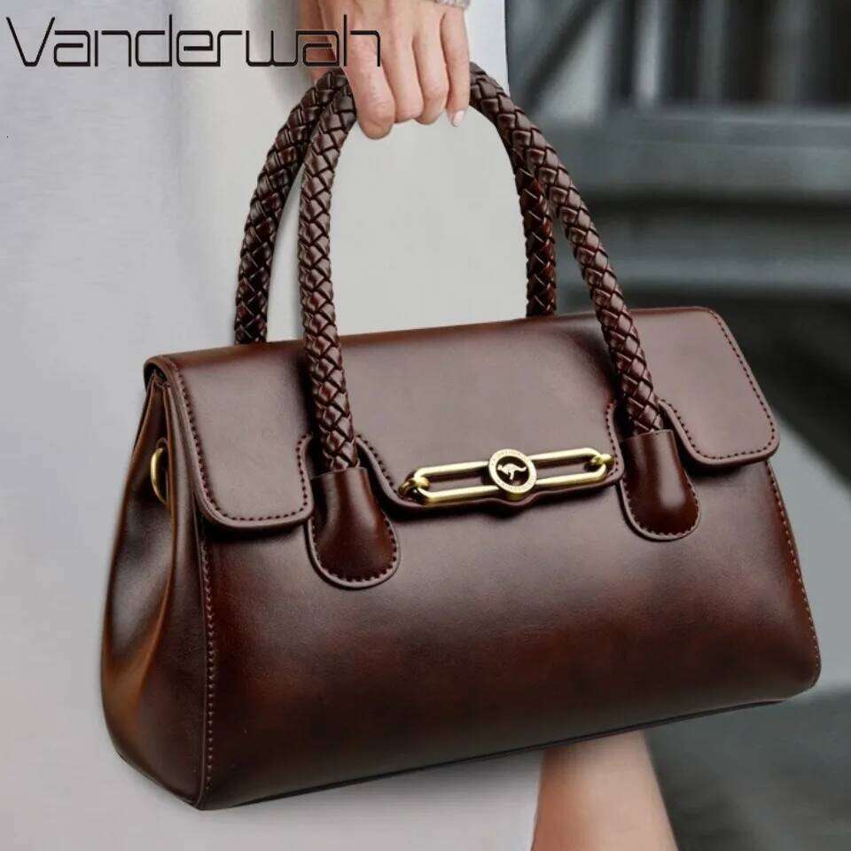 Woven Handle High Quality Pu Leather Women Top-handle Shoulder Bags Retro Casual Totes Latest Trendy Lock Designer Handbag Small