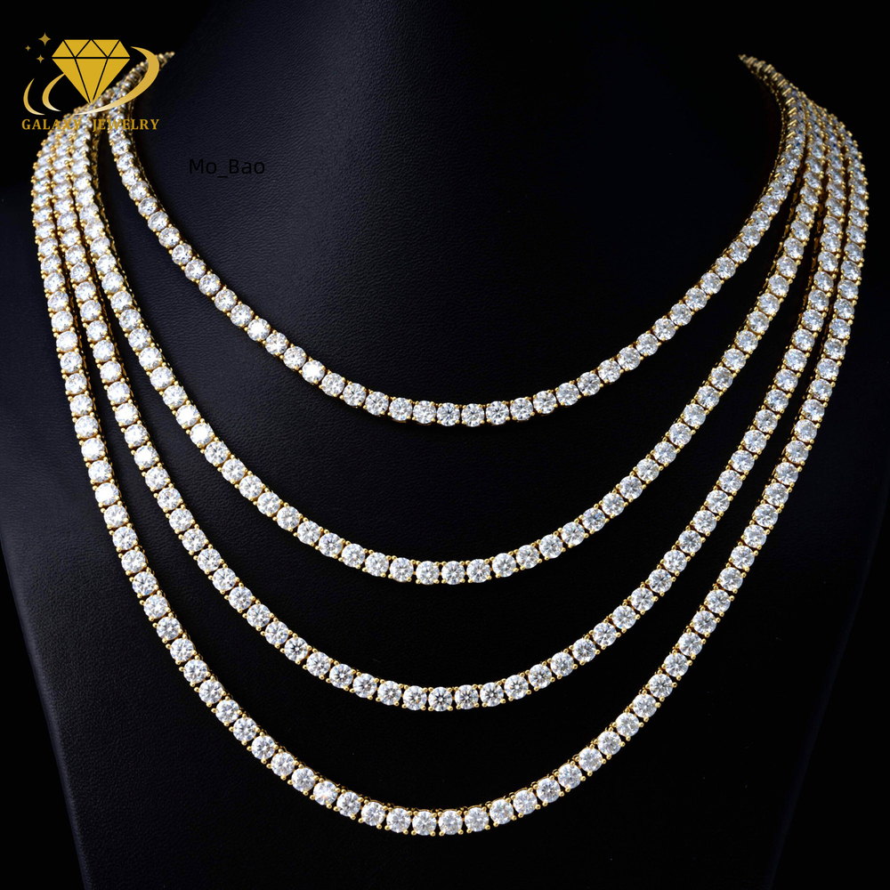 Hip Hop Jewelry GRA Certified 925 Sterling Silver Bling 3mm White Vvs Iced Out Moissanite Tennis Chain Necklace for Man Woman