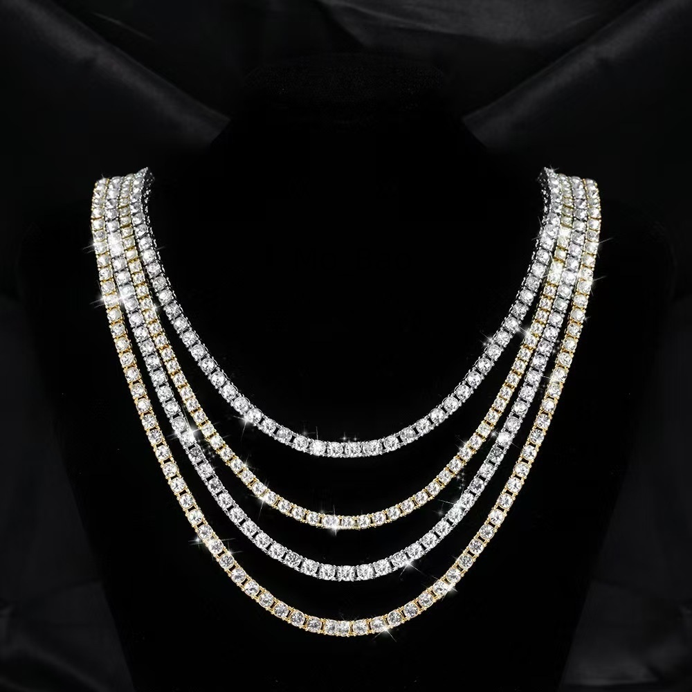Unisex HighEnd HipHop Style Necklace Mens 5mm Round Diamond with Link Chain Tennis Style Niche Jewelry