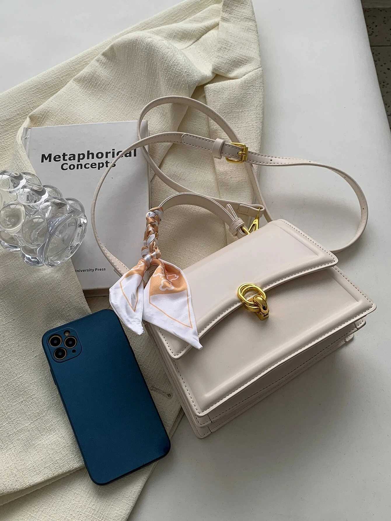 Bow Decor Lightweight Flap Bag Business Casual Mini Womens Shoulder Bag Skinny Scarf Decor Square Bag For Teen Girls Women Z250926