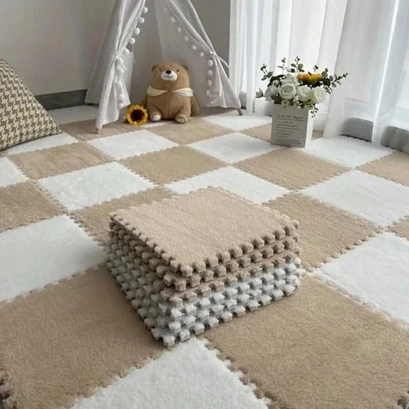 Plush Puzzle Foam Floor Mat for Kids Thick Interlocking Fluffy Tiles with Border Square Rug Bedroom Baby Jigsaw Puzzle Play Mat C250926