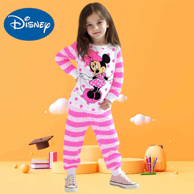 Disney New Girls Long Sleeve Pyjamas Kids Minnie Pajamas Baby Cotton Pijama Children Sleepwear Girls Clothing Sets Baby Wears H250926