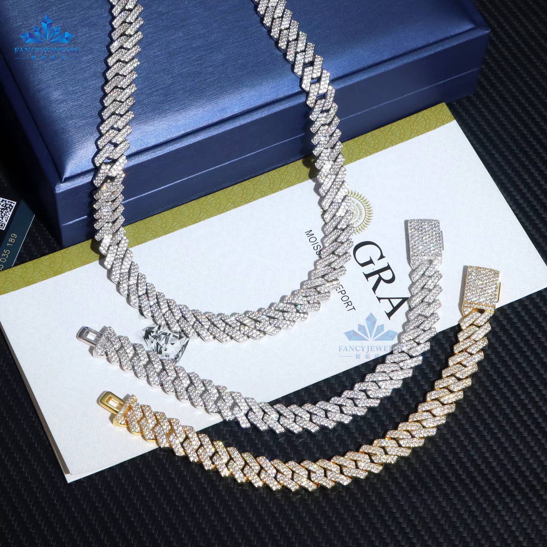 Fast Shipping Pass Diamond Tester 925 Silver 8mm 10mm 12mm Two Rows Iced Out Hip Hop VVS Moissanite Diamond Cuban Link Chain