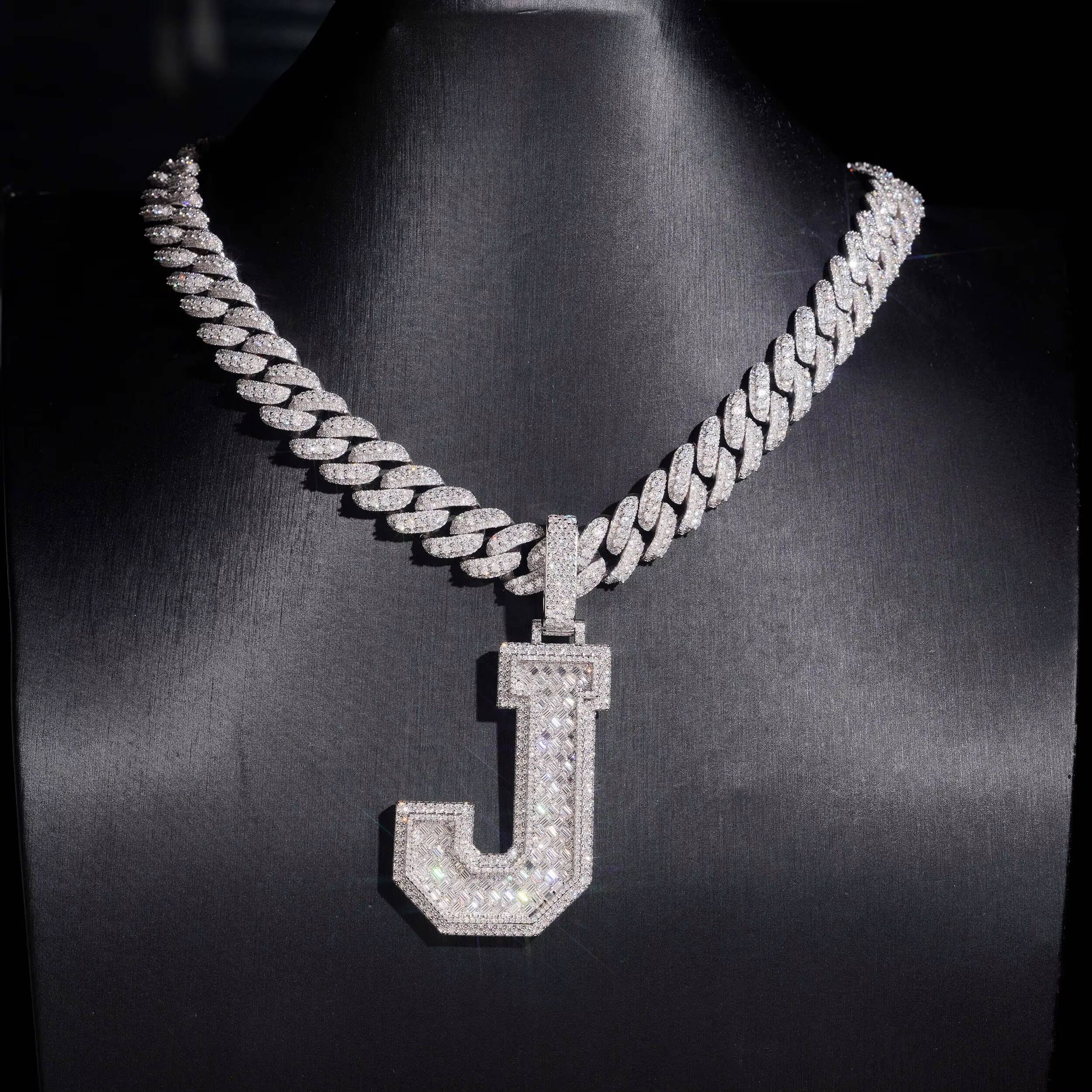 Fine Jewelry Pass Diamond Tester Customized Trendized Luxury Jewelry 925 Silver White Gold Iced Out VVS Moissanite Letter Initial Pendant