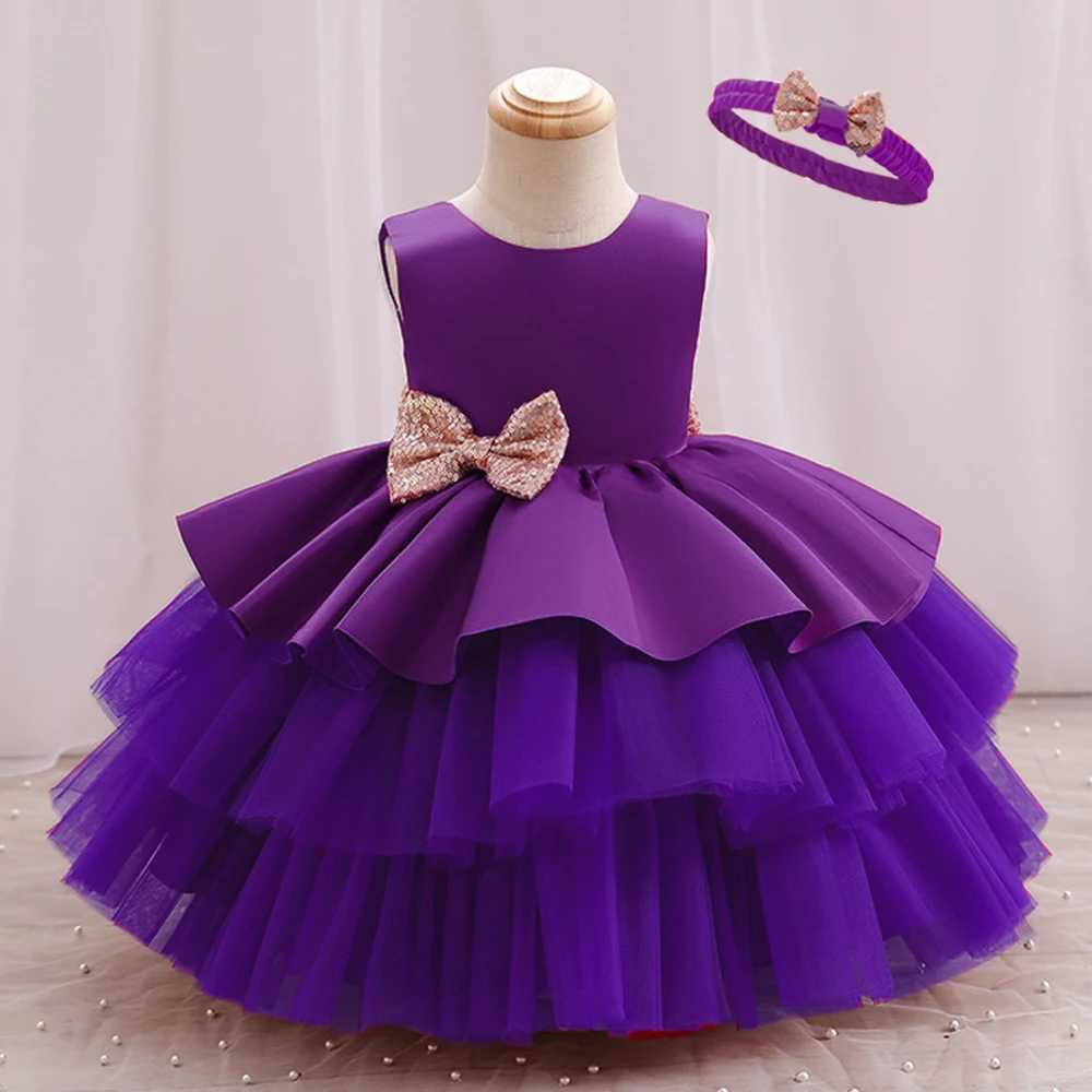 2024 New Summer Big Bow Dress for Baby Girls Tulle Cute Sequin Kids Birthday Princess Party Dress Solid Elegant Wedding Clothes Z250926