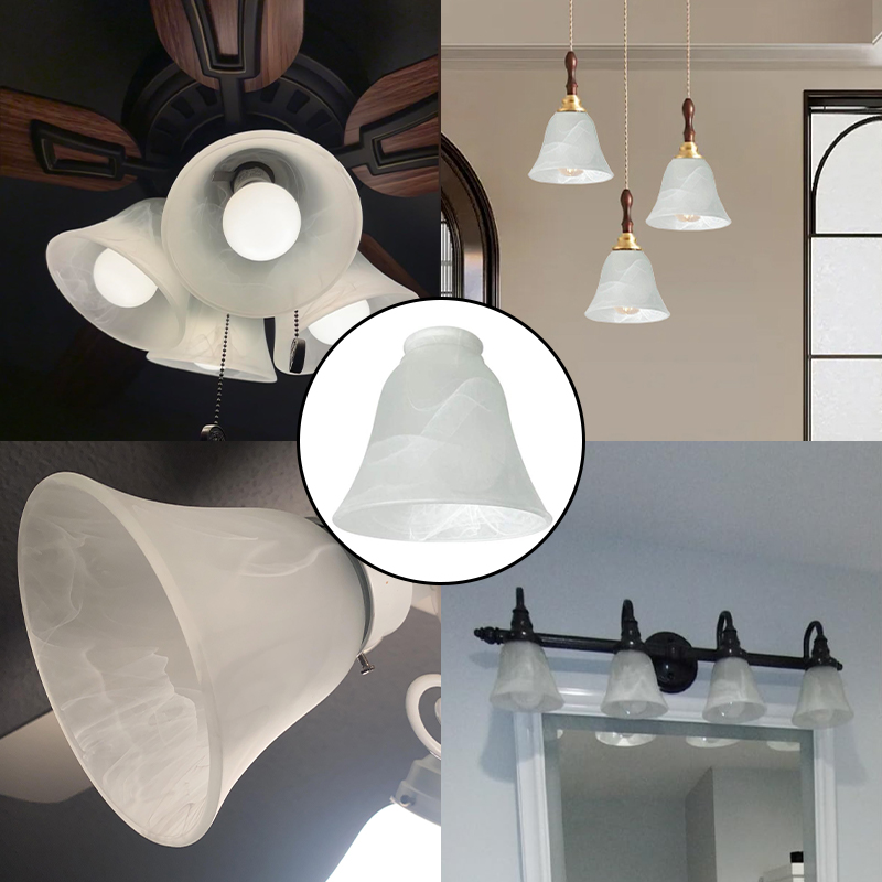 4 Pack Ceiling Fan Light Covers, Transitional Style Replacement Bell Shaped Glass Shade Ceiling Fan Replacement Globes (Alabaster, 4-3/4'')