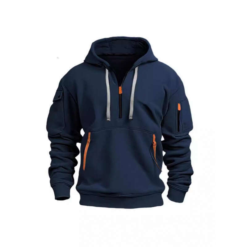 New Autumn Winter Men's Hoodie Multi-Pocket Arm Zipper Pullover Sports Casual Sweatshirt