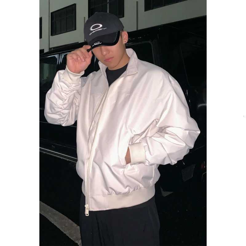 Autumn New Mens Jacket American Tough Guy style Fashion Monochrome Stand up Collar Casual Oversize Outdoors Coat Large Size W250926