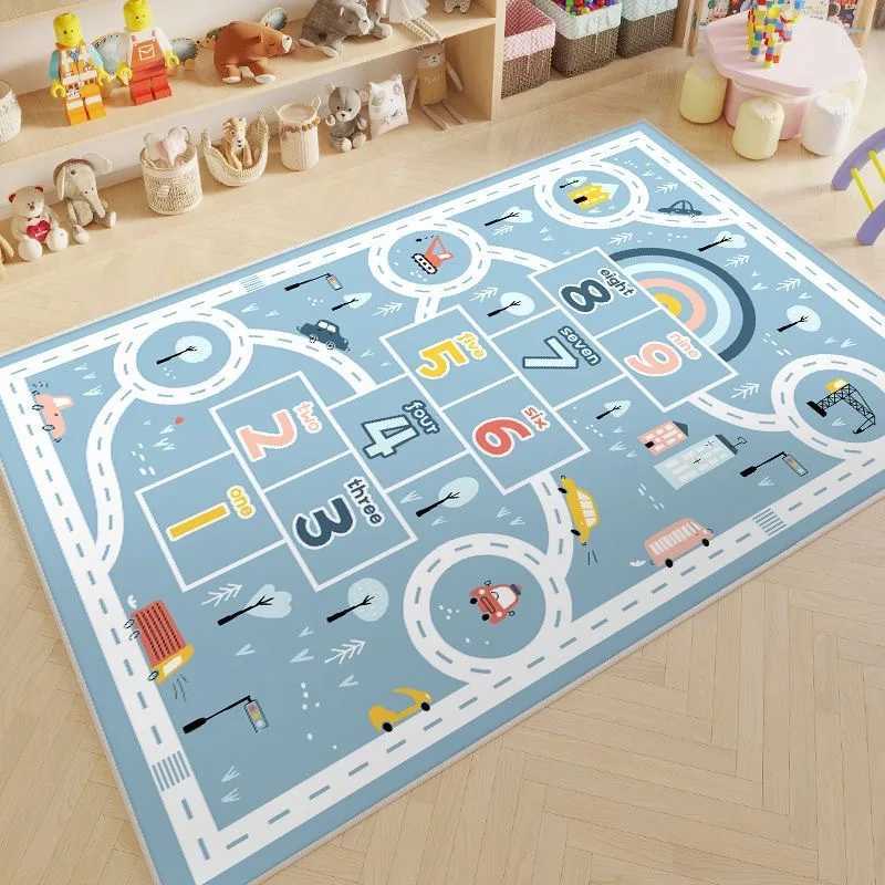 VIKAMA Crystal Velvet Childrens Carpet Parking Lot Climbing Rug Game Traffic Road Early Education Kindergarten Mat Home Decor C250926