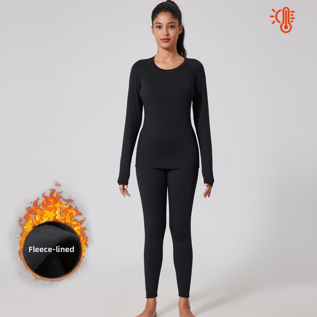 Exercise & Fitness Wear Women's Fleece-Lined Thermal Set - Slim-Fit, Quick-Dry & Sweat-Wicking for Fall/Winter Sports & Daily Wear