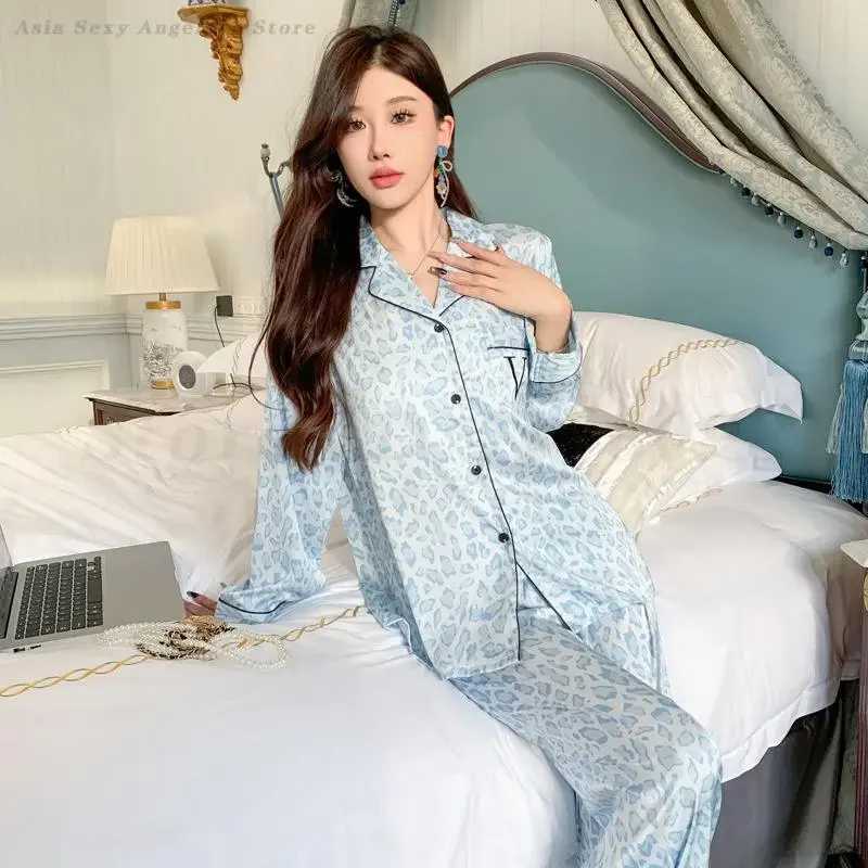 Leopard Pajamas Set Womens Sleepwear Spring Autumn Nightwear Print Lounge Wear Long Sleeve Trousers 2PCS Pyjamas Suit Home Wear Z250925