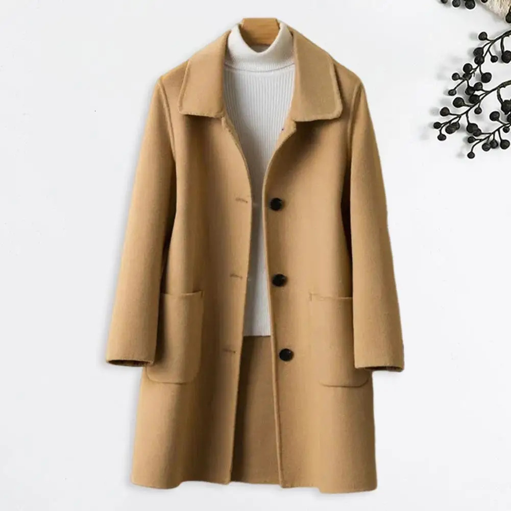 2024 Autumn Winter Women Solid Color Jackets Woolen Blends Coats Female Korean Elegant Retro Blue Red Apricot Outerwear Blazers 250906