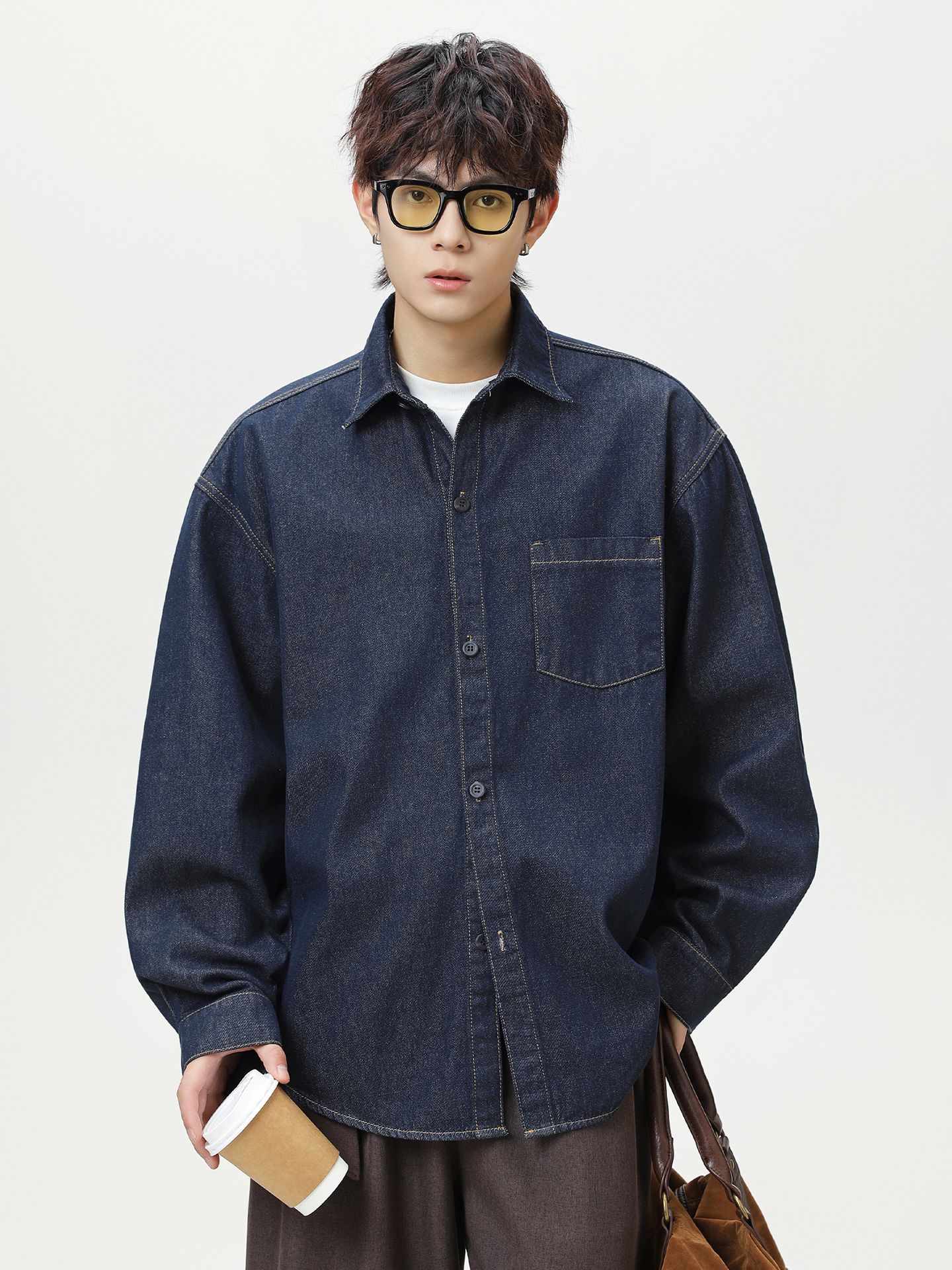 CL27033 Solid color lapel jacket workwear men's 2025 new spring and autumn coat tops versatile loose simple casual