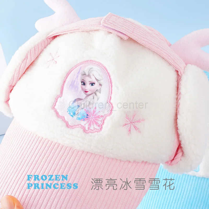 Disney Hat Frozen Peaked Cap for Girls Elsa Kids Accessories Add Velvet Ear Protection Cold Proof Windproof Autumn and Winter H250926
