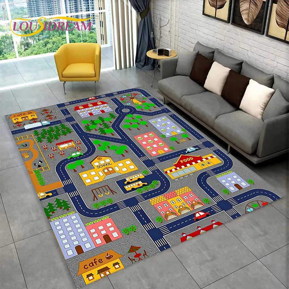 Child Playmat Highway City Traffic Playroom Area Rug LargeCarpet Rug for Living Room Bedroom DecorKids Play Nonslip Floor Mat C2509261