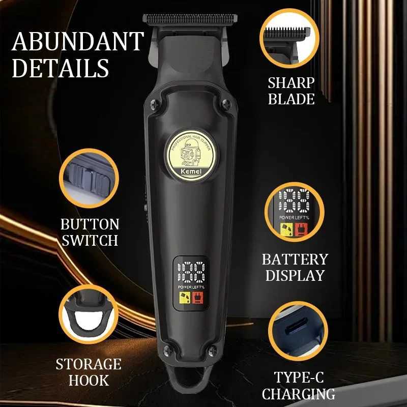 Kemei KM2371 Mens Home Electric Hair Trimmer LCD Display Adjustable Body Hook for Easy Storage Kemei Hair Clippers Men R250926