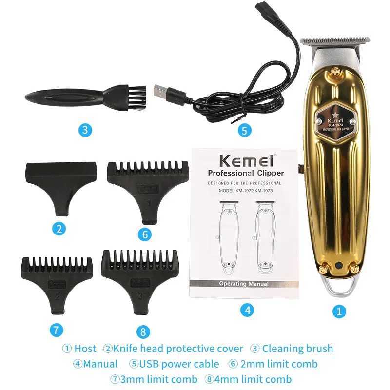 Kemei 1973 Allmetal Professional Hair Trimmer for Barber Rechargeable Men Electric Beard Hair Clipper Cutting Machine 0mm Blade R250926