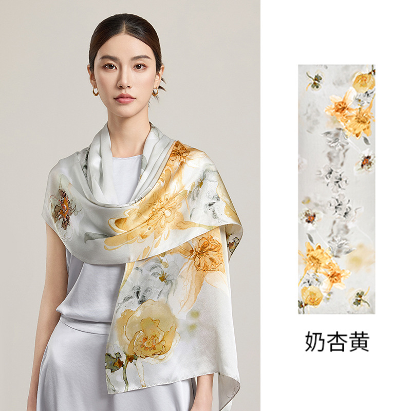 Chinese-Style High-End Light Luxury 100% Mulberry Silk Scarf Shawl for Women - Classic Charm Skin-Friendly Silky Smooth Ideal as a High-End Luxury Gif