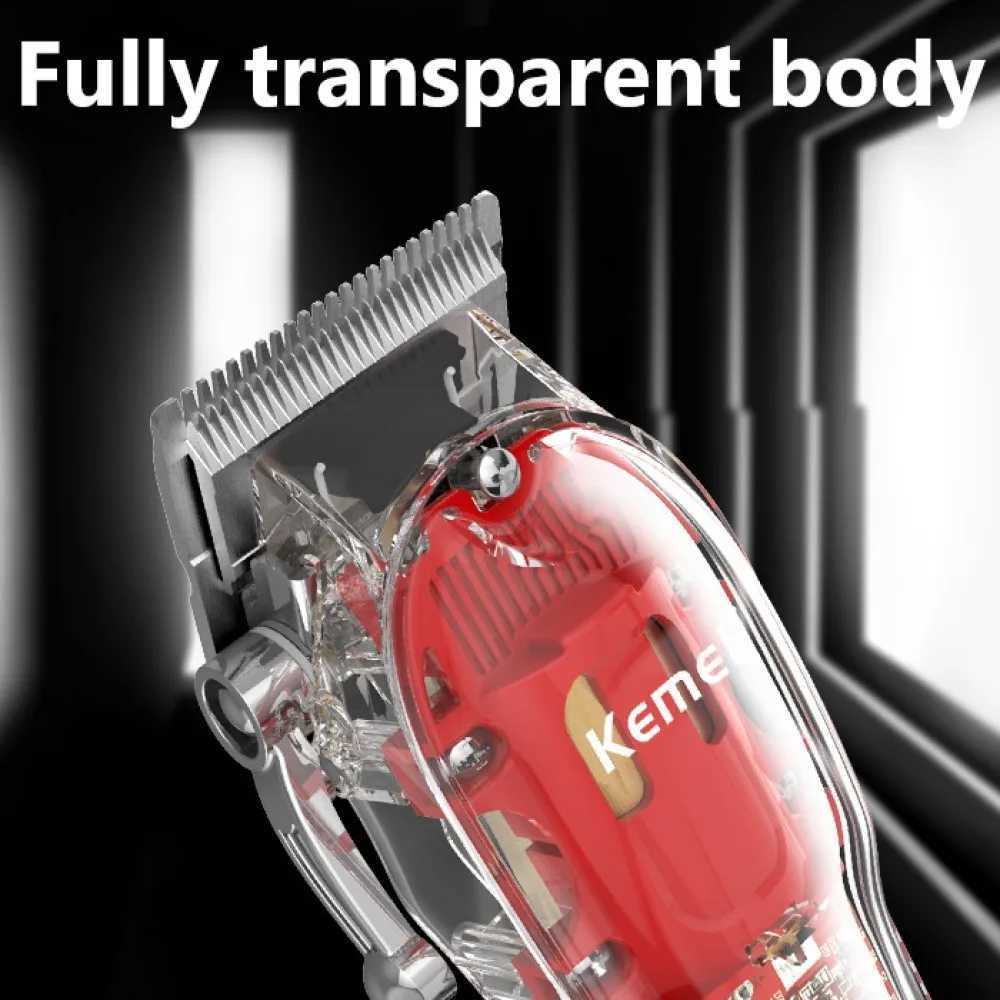 Kemei Rechargeable Hair Cutting Machine Barber Shop Fade Hair Clippers Cordless Trimmer Transparent Cover Red Base KM1761246 R250926