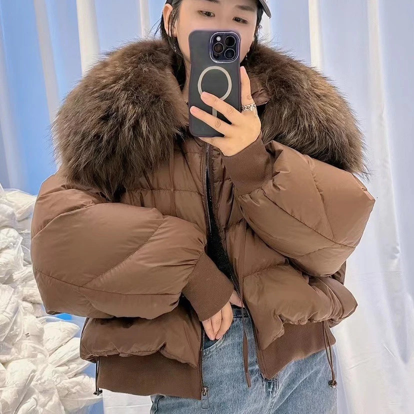 Detachable Winter Jacket Women Real Natural Big Raccoon Fur Collar Thick Warm Duck Down Loose Oversize Outerwear Streetwear 250917